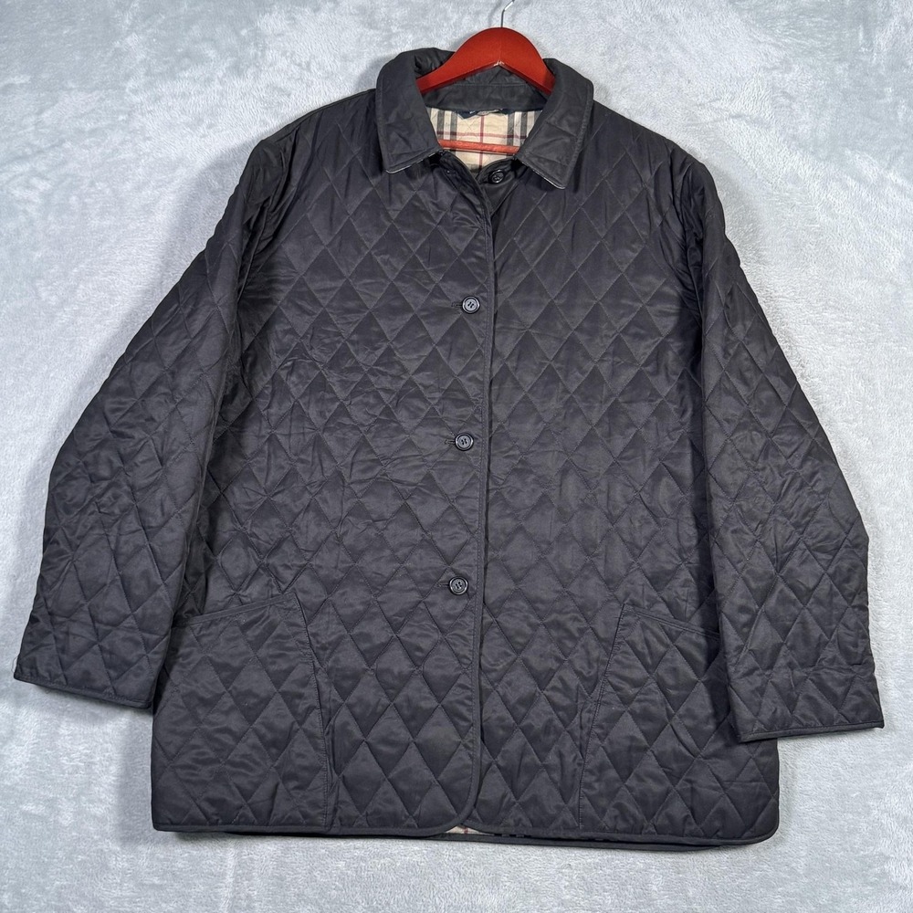 Burberry London Jacket Mens XL Black Quilted Nova Check Lined Made In England - Picture 2 of 13